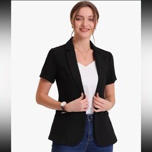 Allegra K Women's 1 Button Blazer Jacket Office Business Short Sleeve Blazer